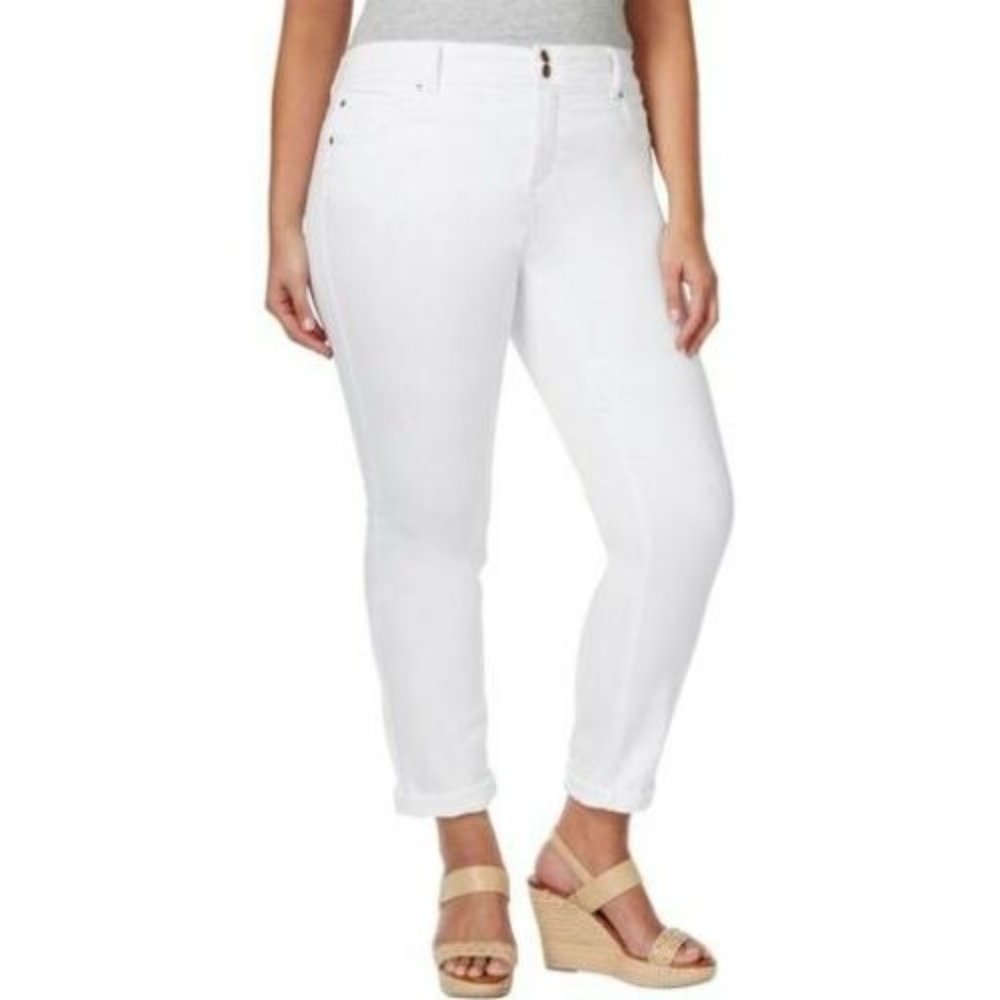 INC Plus Size Slim Tech Tummy Control Boyfriend Jeans 22W, Bright White #1209